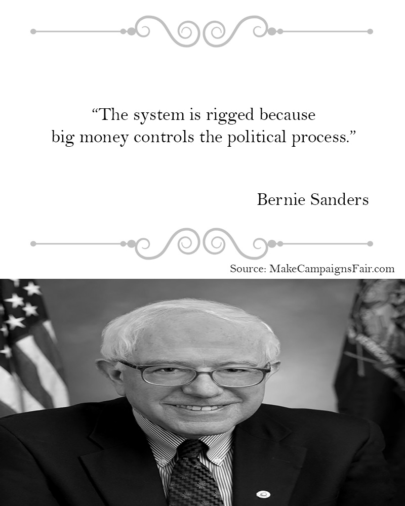CampaignsFair's tweet photo. “The system is rigged because big money controls the political process.”  Bernie Sanders

We’re building a fair alternative to billion-dollar campaigns.
Every candidate — and every voter — deserves equal access.
https://t.co/3M3cqywFM3
@SenSanders  #GetMoneyOut #MoneyInPolitics https://t.co/2ciKJk8wL3