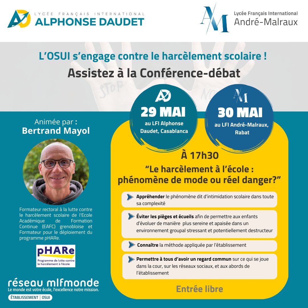 ✨ 🗣️ 𝗖𝗼𝗻𝗳𝗲́𝗿𝗲𝗻𝗰𝗲-𝗱𝗲́𝗯𝗮𝘁 | "𝗟𝗲 𝗵𝗮𝗿𝗰𝗲̀𝗹𝗲𝗺𝗲𝗻𝘁 𝗮̀ 𝗹’𝗲́𝗰𝗼𝗹𝗲 : 𝗽𝗵𝗲́𝗻𝗼𝗺𝗲̀𝗻𝗲 𝗱𝗲 𝗺𝗼𝗱𝗲 𝗼𝘂 𝗿𝗲́𝗲𝗹 𝗱𝗮𝗻𝗴𝗲𝗿 ?"

🗓️ Vendredi 30 mai 2025 | 17h30

👉 Pré-inscription : docs.google.com/forms/d/e/1FAI…