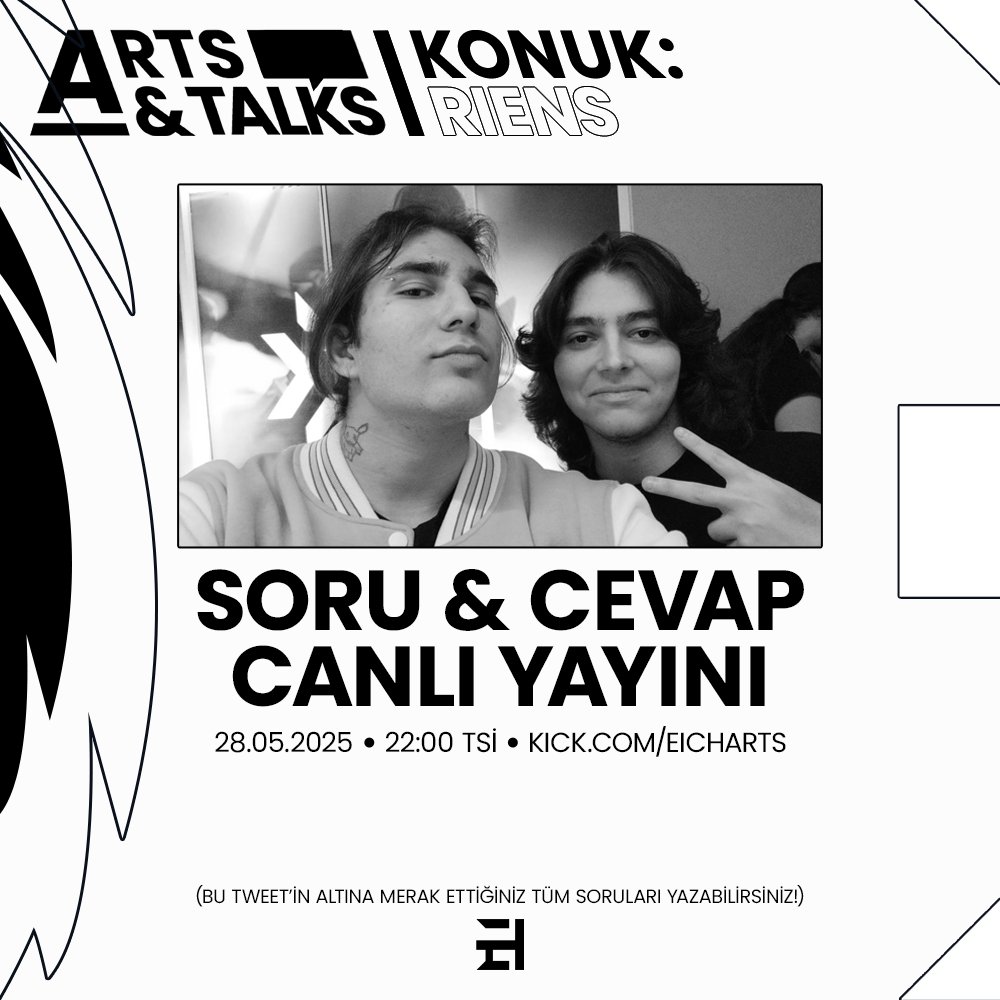 EICH (@eicharts) on Twitter photo ARTS & TALKS ilk konuğu ve bölümüyle 28 Mayıs Çarşamba günü başlıyor!
<a href="/TeamHeretics/">Team Heretics</a> <a href="/HereticsVal/">Heretics Valorant</a> profesyonel oyuncusu, genç yetenek ve keskin aim <a href="/RieNsfps/">Enes</a> ile beraber bir soru & cevap yayınımız olacak.
Sorularınızı bu tweet altına yazabilirsiniz. Linki yoruma ekliyorum. ARTS & TALKS ilk konuğu ve bölümüyle 28 Mayıs Çarşamba günü başlıyor!
<a href="/TeamHeretics/">Team Heretics</a> <a href="/HereticsVal/">Heretics Valorant</a> profesyonel oyuncusu, genç yetenek ve keskin aim <a href="/RieNsfps/">Enes</a> ile beraber bir soru & cevap yayınımız olacak.
Sorularınızı bu tweet altına yazabilirsiniz. Linki yoruma ekliyorum.