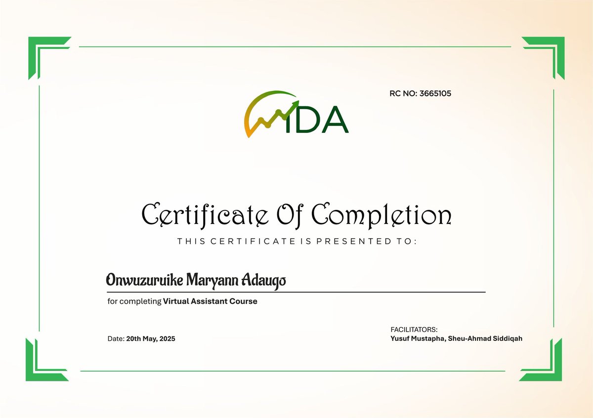 nrsanniee's tweet image. I just earned my Virtual Assistant certificate from @LearnwithWiDa
Tools ✅️
Communication ✅️
Organization ✅️
Growth ✅️
Thank you @ibn_wittig
So proud of how far I’ve come and ready for what’s next!

#Virtualhealthassistant #VirtualAssistant #DigitalSkills #RemoteWork