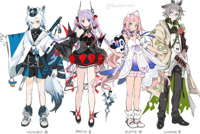 i've been slowly retouching the chara sheets of these four! pls tell me who you'd hug 