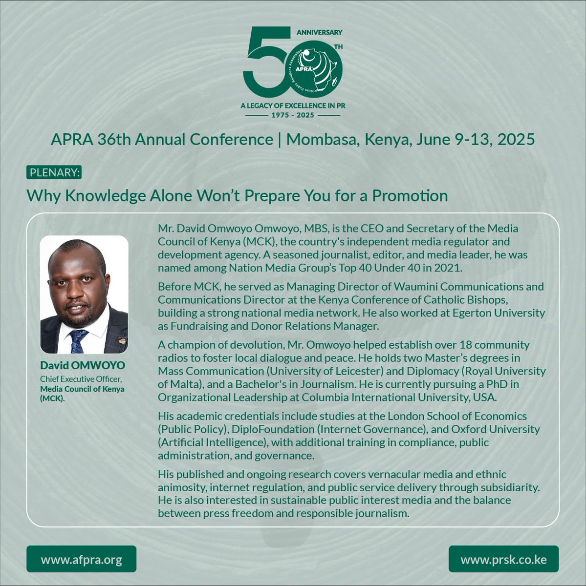 Men in PR, are you ready?

Join these bold conversations featuring <a href="/IkeNeliaku/">Dr. Ike Neliaku, fnipr.</a>, <a href="/stunnyslove/">Andras Sztaniszlav, Chart.PR</a> and <a href="/DavidOmwoyo/">David Omwoyo, MBS</a>.

Register NOW: bit.ly/4i11vcD

#APRA@50 #MenInPR #OneAfrica #OneVoice
