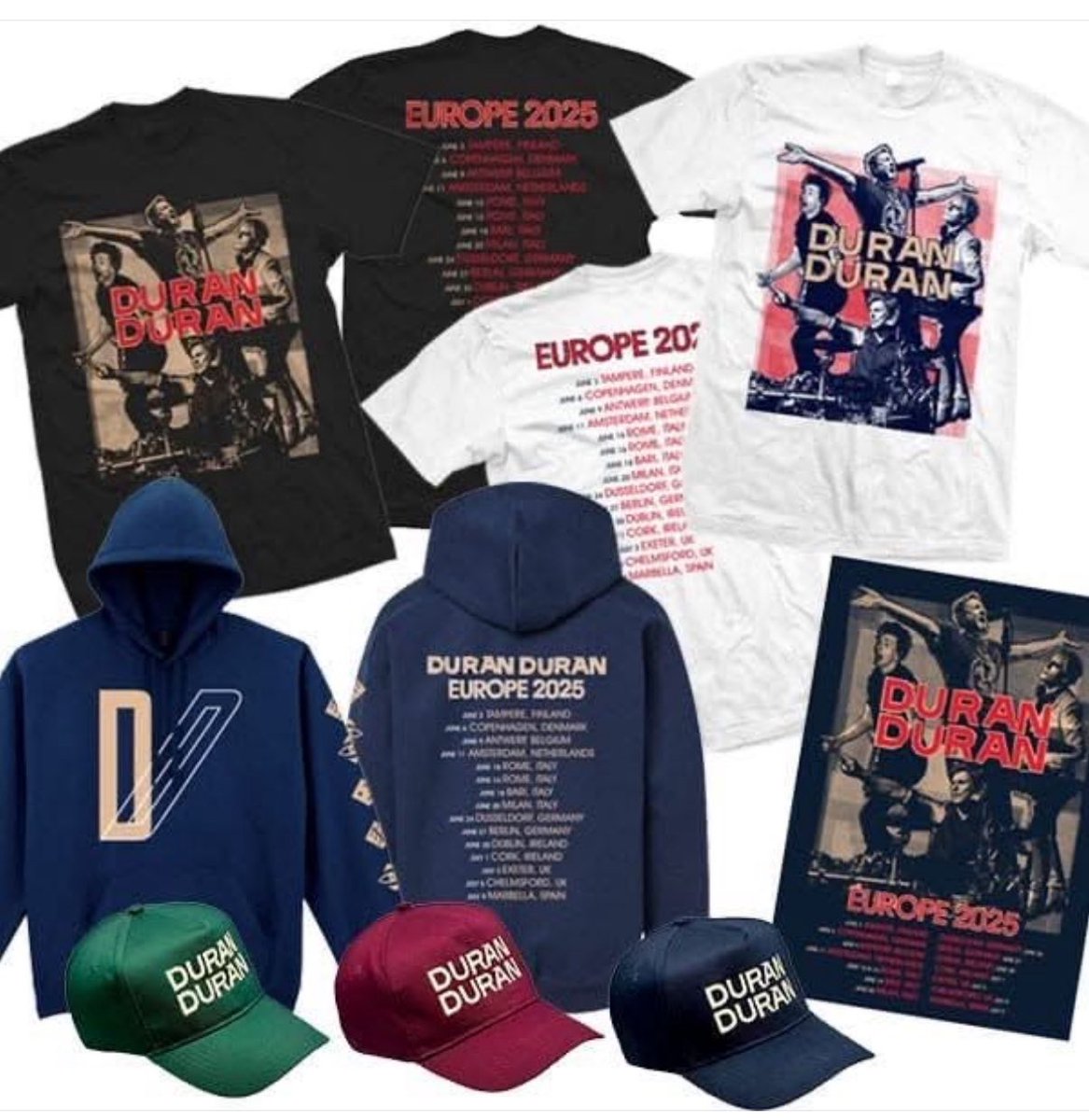 European 2025 tour merch drop!! 

Visit the Duran Duran web store asap to check out the new goods ——> tees, hoodies, hats, totes, socks, poster and more! 🛍️

duranduranofficialstore.com