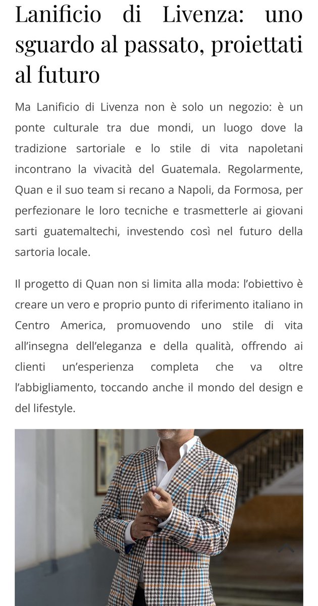 LLivenza's tweet photo. Cuando la excelencia de la sastrería napolitana se encuentra con la visión empresarial latinoamericana, nacen proyectos que cruzan fronteras.
Gracias a Eleganza del Gusto por destacar el trabajo de Lanificio di Livenza como un símbolo del estilo italiano exportado a Guatemala. https://t.co/1AdBi0o2VJ