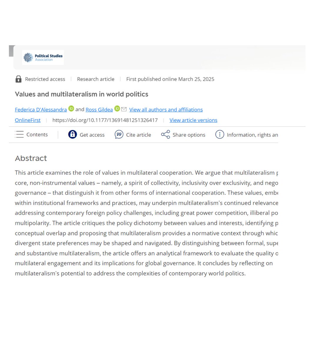 TCDPoliticalSci's tweet image. Congratulations to Dr Ross Gildea on the publication of his paper in BJPIR. 👏

&quot;Values and Multilateralism in World Politics&quot; examines the foundational values of multilateralism as they exist in the practices of states...

📖 Read the paper here: journals.sagepub.com/doi/abs/10.117…