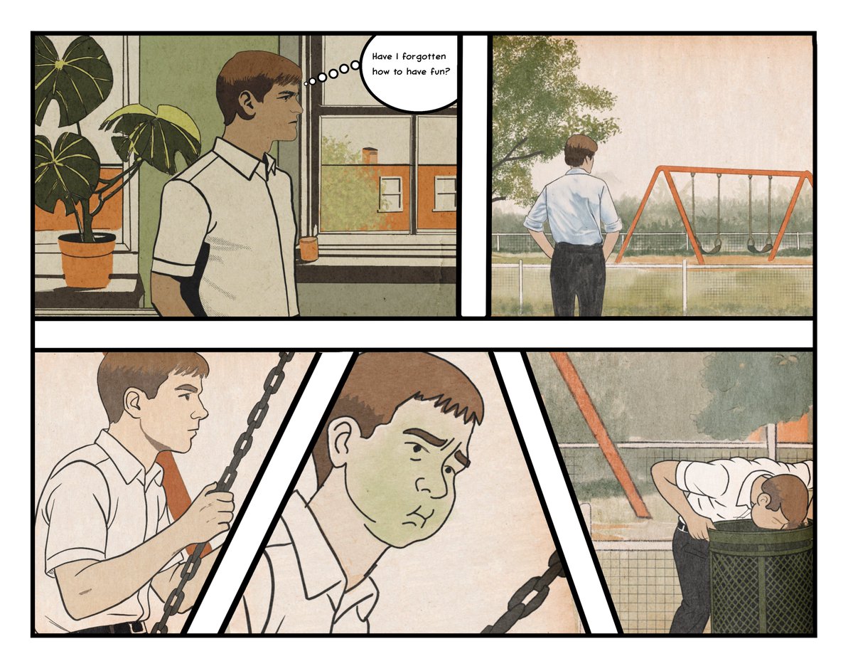 mikelaaronRedux's tweet image. I'm experimenting with a process for making comic strips by using AI to create images based on a specific style, that I then trace over and color.
I've learned a lot by this process- key is that I need a way to track details so I can be consistent in colors/styles/etc. This is…