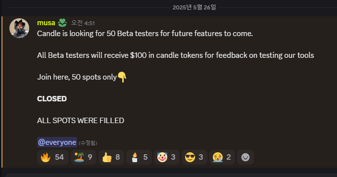 yeonwoo1102's tweet photo. $candle $CNDZLL 

✅ Candle TV Beta Test & First Token Incident Summary

Official Announcement (Morning of May 26)
Candle announced the recruitment of 50 beta testers.
👉 Each tester would receive $100 worth of Candle tokens as compensation for providing feedback.

👉 The recruitment quickly closed after all spots were filled.
Issue Arises (Afternoon of the same day)
While beta tester-only features were made available,
 a user exploited an API vulnerability to mint unauthorized tokens.
According to musa:
"The tokens being listed was a mistake — one guy loophole'd the API and started dropping shit. It lasted 5 minutes and we removed them as soon as we noticed."

CandleZilla ($CNDZLL) Emerges
One of the tokens, presumably CandleZilla,
briefly appeared on Candle’s official website.
Though later removed, screenshots and mentions spread quickly.
Community Reaction – "TST Lore" Resurfaces
Well-known Telegram figure The Krypto King commented:
“If this is the actual first test token, it’s an easy run.”
Compared it to TST on BSC, which hit a $500M market cap — hinting at a similar lore in the making.

Community Pushback & Outcry
Both Korean and global communities began insisting:
“This was a CTO experiment and should be recognized as the true first token.”
The fact that it was removed only fuels the belief that it marked the true launch.

Furthermore, The Krypto King has reportedly joined the CTO team (as an admin),
and people are curious how his positive influence might shape the situation.

Risk of Fallout
If the Candle team refuses to acknowledge this incident as the official beginning,
they may face a significant wave of user exits and community backlash.

ca:
A2F3w8mig8eLUDMbQm4kecpDZUfuvh2GfAEg1dmjCNDL