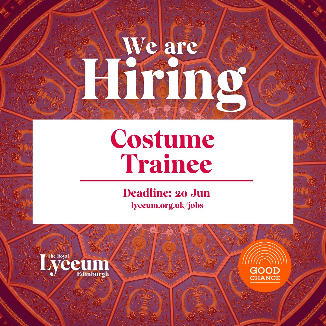 The Lyceum (@lyceumedinburgh) on Twitter photo 📣 Vacancy Alert
We’re offering a part-time costume traineeship In partnership with <a href="/GoodChanceCal/">Good Chance</a> for someone from a refugee or asylum-seeking background.
You’ll join our team this autumn as we bring Cinderella: A Fairytale to life.
More info here: lyceum.org.uk/jobs/costume-t… 📣 Vacancy Alert
We’re offering a part-time costume traineeship In partnership with <a href="/GoodChanceCal/">Good Chance</a> for someone from a refugee or asylum-seeking background.
You’ll join our team this autumn as we bring Cinderella: A Fairytale to life.
More info here: lyceum.org.uk/jobs/costume-t…