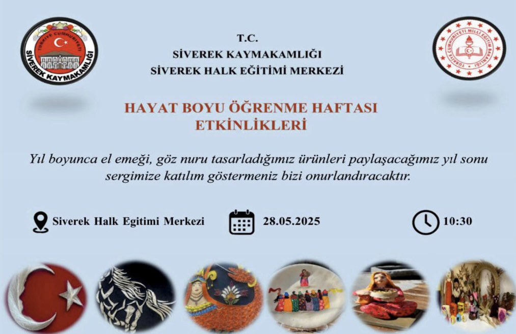 Siverek Halk Eğitimi Merkezi (@siverekhalk) on Twitter photo 🙏🏻🌟
📆 28.05.2025
⏰ 10:30
📍 Siverek Halk Eğitimi Merkezi
<a href="/tcmeb/">Millî Eğitim Bakanlığı</a> <a href="/ibrahimbaykan63/">İbrahim Baykan</a> <a href="/mebhbogm/">MEB Hayat Boyu Öğrenme Genel Müdürlüğü</a> <a href="/ASultanoglu63/">Asım SULTANOĞLU</a> <a href="/nilgunmujdeci/">Nilgün MÜJDECİ</a> <a href="/hasansildak/">Hasan ŞILDAK</a> <a href="/n_kapanoglu/">n_kapanoglu</a> <a href="/siverekmem63/">Siverek İlçe MEM</a> <a href="/sanliurfammem63/">Şanlıurfa İl Milli Eğitim Müdürlüğü</a> <a href="/siverekkaymakam/">SİVEREK KAYMAKAMLIĞI</a> 🙏🏻🌟
📆 28.05.2025
⏰ 10:30
📍 Siverek Halk Eğitimi Merkezi
<a href="/tcmeb/">Millî Eğitim Bakanlığı</a> <a href="/ibrahimbaykan63/">İbrahim Baykan</a> <a href="/mebhbogm/">MEB Hayat Boyu Öğrenme Genel Müdürlüğü</a> <a href="/ASultanoglu63/">Asım SULTANOĞLU</a> <a href="/nilgunmujdeci/">Nilgün MÜJDECİ</a> <a href="/hasansildak/">Hasan ŞILDAK</a> <a href="/n_kapanoglu/">n_kapanoglu</a> <a href="/siverekmem63/">Siverek İlçe MEM</a> <a href="/sanliurfammem63/">Şanlıurfa İl Milli Eğitim Müdürlüğü</a> <a href="/siverekkaymakam/">SİVEREK KAYMAKAMLIĞI</a>