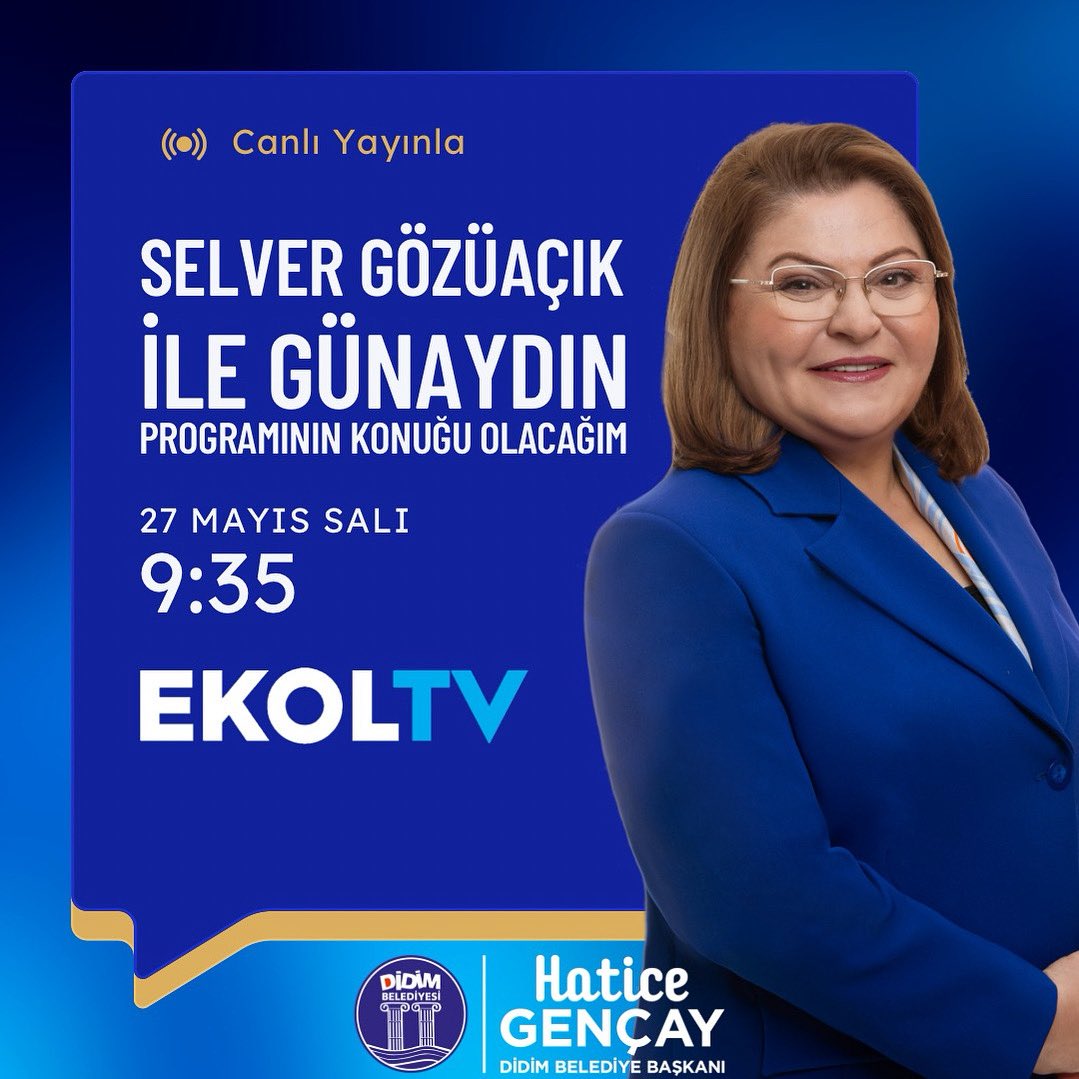 Canlı yayında buluşalım!

27 Mayıs Salı günü saat 09:35’te, Ekol TV ekranlarında Selver Gözüaçık ile Günaydın programının konuğu olacağım. 

#Didim’de hayata geçirdiğimiz projeleri, hedeflerimizi ve merak edilen pek çok konuyu konuşacağız. Sizleri de ekran başına bekliyorum!