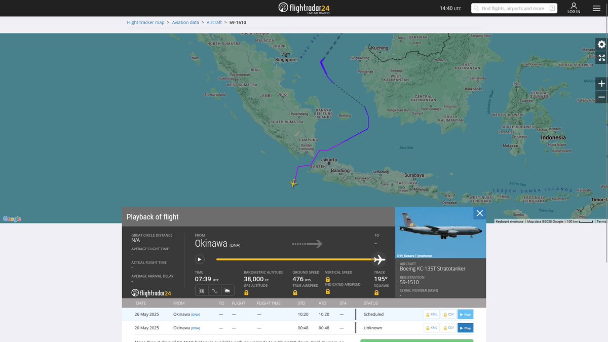 AIYeyENGDdJkjTr's tweet photo. May 26, 2025
#Okinawa Kadena Air Base ==>

#NoCALLSIGN #AE0425 USAF KC-135T Stratotanker

#NoCALLSIGN #AE059F USAF KC-135R Stratotanker 
#NoCALLSIGN #AE0681 USAF KC-135R Stratotanker 
#NoCALLSIGN #AE0141 USAF KC-135T Stratotanker https://t.co/SIvfNmVWDE