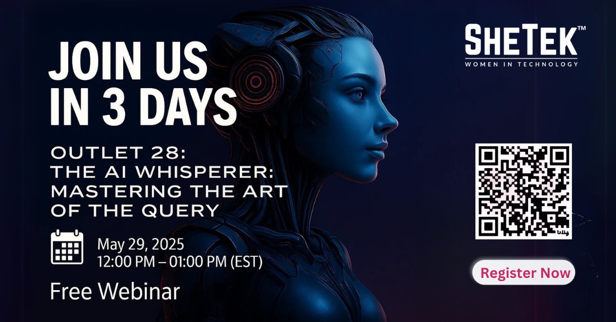Up your AI Query Crafting skills at our next Outlet! It's a free interactive webinar that will have you asking the right questions to get the answers you need. Plus, it's fun! Grab your seat today!  Register at:  

bit.ly/STAIWhisperer 

#SheTek #PromptEngineering #AIWebinar