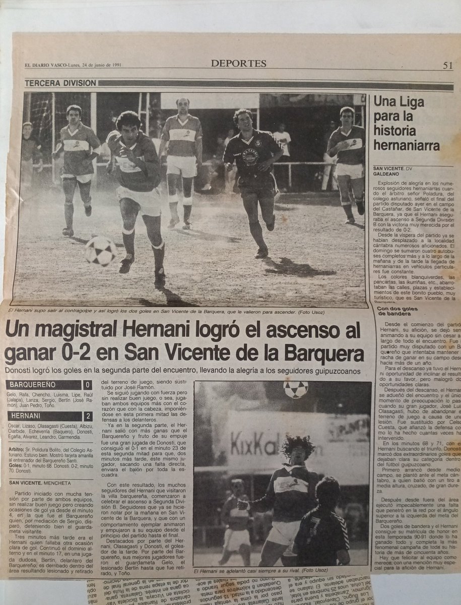 Este año hace 24 años del ascenso a Segunda B del <a href="/CDHernani/">CDHernani - Futbola</a> .
Después de quedar campeón de liga.
Momentos únicos los vividos y que no se olvidarán.