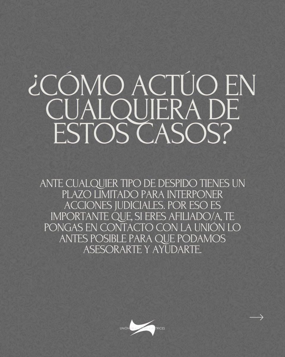 uniondeactores's tweet image. Analizamos las diferentes causas ante las que puede surgir un despido de un actor o actriz, además os damos las diferentes opciones existentes para poder actuar de la mejor manera ante ellas.
Si pasas por un proceso así y tienes cualquier duda, contacta con la Unión.