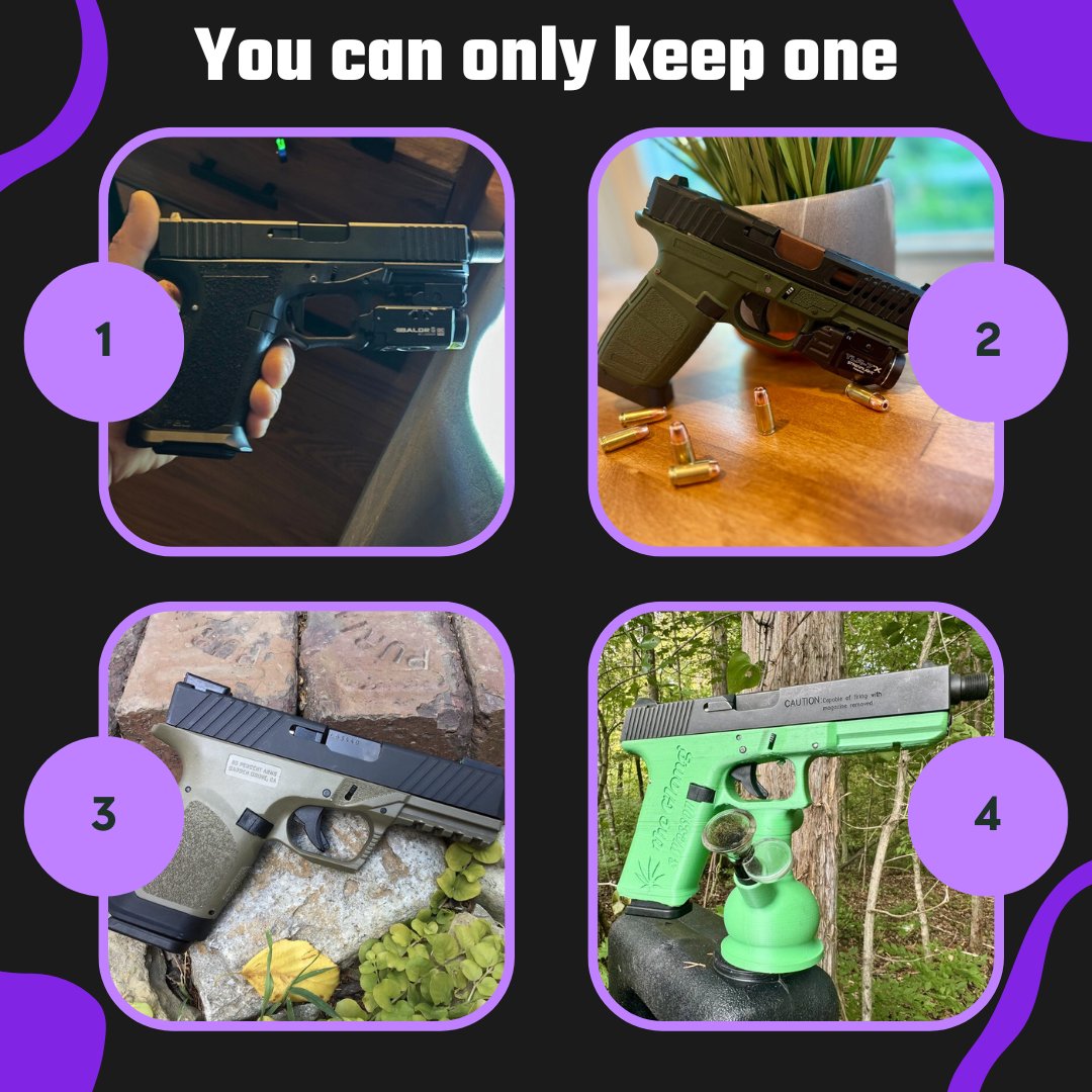 HuskyArmory's tweet image. Which DIY #Glock are you keeping?
1. Polymer 80 Compact
2. Geisler 19x
3. GST-9 80
4. Glong
