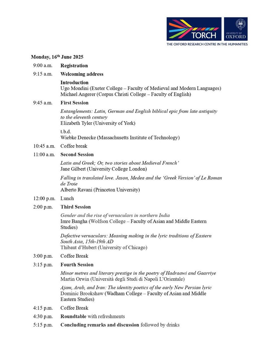 Poetry in the Medieval World (@poetrymedieval) on Twitter photo We can now share the full programme of our workshop!
<a href="/TORCHOxford/">TORCH Oxford</a> <a href="/OxMedStud/">Oxford Medieval Studies</a> We can now share the full programme of our workshop!
<a href="/TORCHOxford/">TORCH Oxford</a> <a href="/OxMedStud/">Oxford Medieval Studies</a>