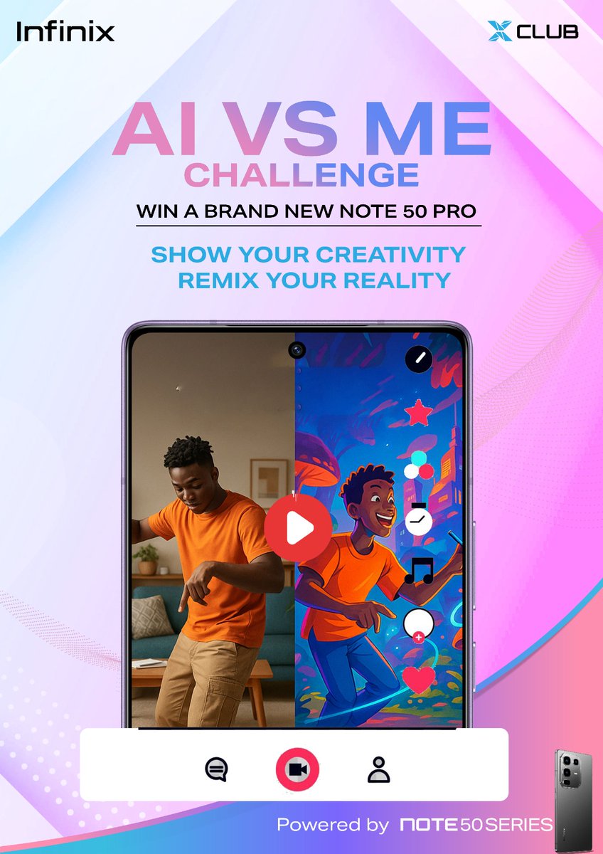 OlaoluwaThunder's tweet image. This is the kind of challenge that puts your creativity to the test

You vs AI? It’s giving main character energy
Here’s how to enter:
Create your AI look
Recreate it in real life
Post a side-by-side or transition
Tag @InfinixNigeria and use #InfinixAIvsMeChallenge and #Note50Pro