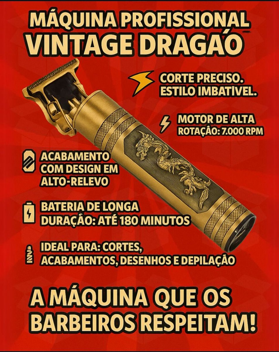 Droplyshopbr's tweet photo. 🐉✂️ PODER E ESTILO NA SUA MÃO!

Apresento a Máquina Profissional Vintage Dragão – a queridinha das barbearias.

Entrega rápida com ARGO Fulfillment!
Varejo: https://t.co/DTIXbem47v
Atacado: https://t.co/pqIAAzmV9J

#beleza #Tecnología #droplyshop #droply https://t.co/22OUHcdgKu