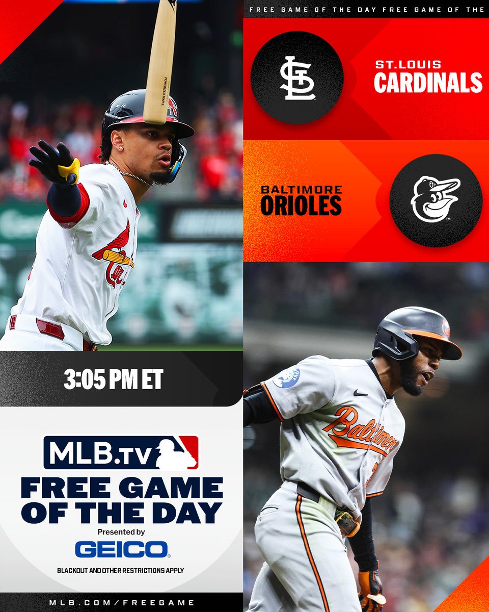 MLB.TV (@mlbtv) on Twitter photo Masyn Winn and the <a href="/Cardinals/">St. Louis Cardinals</a> open up their series against Cedric Mullins and the <a href="/Orioles/">Baltimore Orioles</a>.
Watch for FREE at 3:05 PM ET on #MLBTV
(MLB x GEICO) Masyn Winn and the <a href="/Cardinals/">St. Louis Cardinals</a> open up their series against Cedric Mullins and the <a href="/Orioles/">Baltimore Orioles</a>.
Watch for FREE at 3:05 PM ET on #MLBTV
(MLB x GEICO)