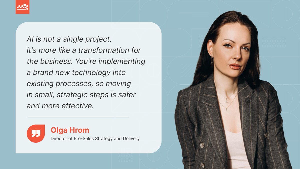 42% of businesses are scrapping their #AI projects (CIO Dive). The tech isn’t always the problem — it’s the strategy behind it.

Olga Hrom, Director of Pre-Sales, has seen the patterns in AI project challenges and knows how to fix them👉 linkedin.com/pulse/7-reason…