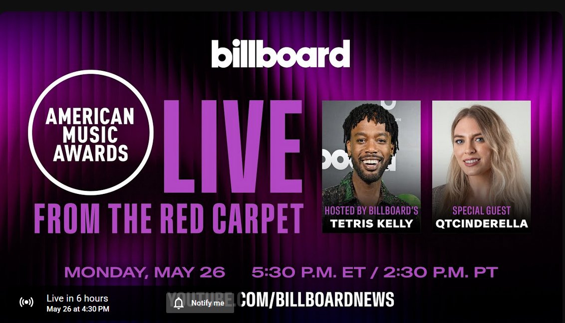 RueInTime1's tweet photo. QT goes live at the AMA red carpet at 2:30 ET, 5:30 PT! https://t.co/BEwgIhGnAt