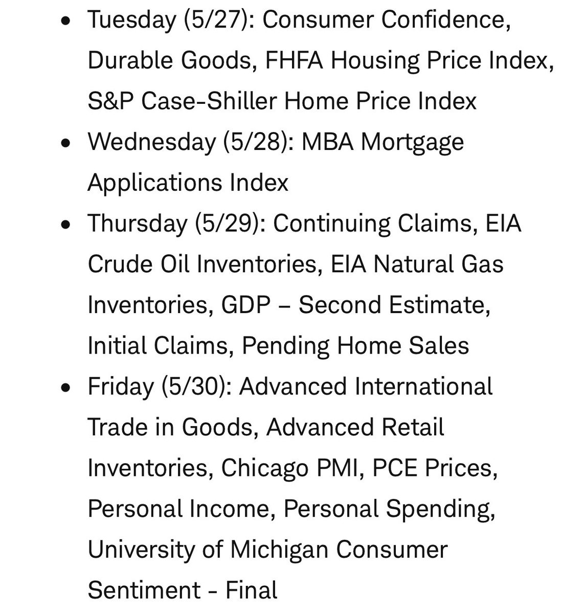 Week ahead 🎞️:

▪️ Consumer confidence Tues
▪️ 🚨 $NVDA $CRM earnings Wed
▪️ Q1 2nd GDP estimate Thurs
▪️ Pending 🏠 sales Thurs
▪️ $ZS $MRVL $DELL $COST $ULTA earnings Thurs
▪️ 🚨 PCE data Fri

▪️  𝗙𝗥𝗘𝗘 newsletter: —> TheOneRead.com <— $SPX $QQQ