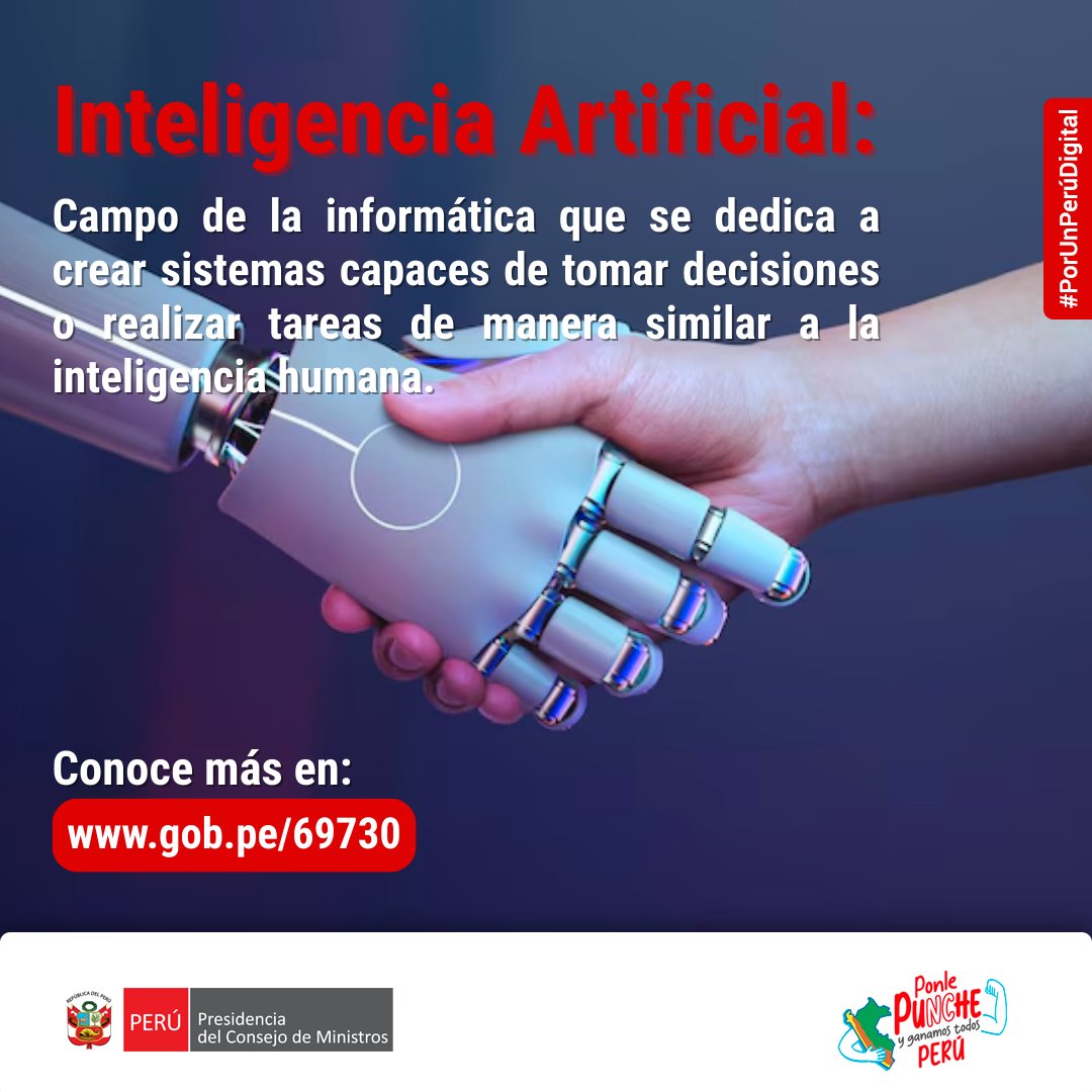 PeruPaisDigital's tweet photo. #SGTDInforma|🤖La #InteligenciaArtificial es un campo de la informática que se dedica a crear sistemas capaces de tomar decisiones o realizar tareas de manera similar a la inteligencia humana. Para lograrlo, pasa por un proceso de entrenamiento y aprendizaje.
Conoce más en👉🏻https://t.co/auD2PkYHr5. 
#TransformaciónDigital