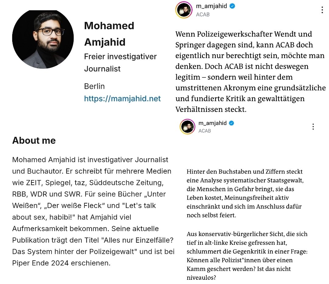 Für Mohamed Amjahid (WDR, SWR, RBB) steckt hinter der Hassparole "ACAB" eine "Analyse systematischer Staatsgewalt". #OerrBlog