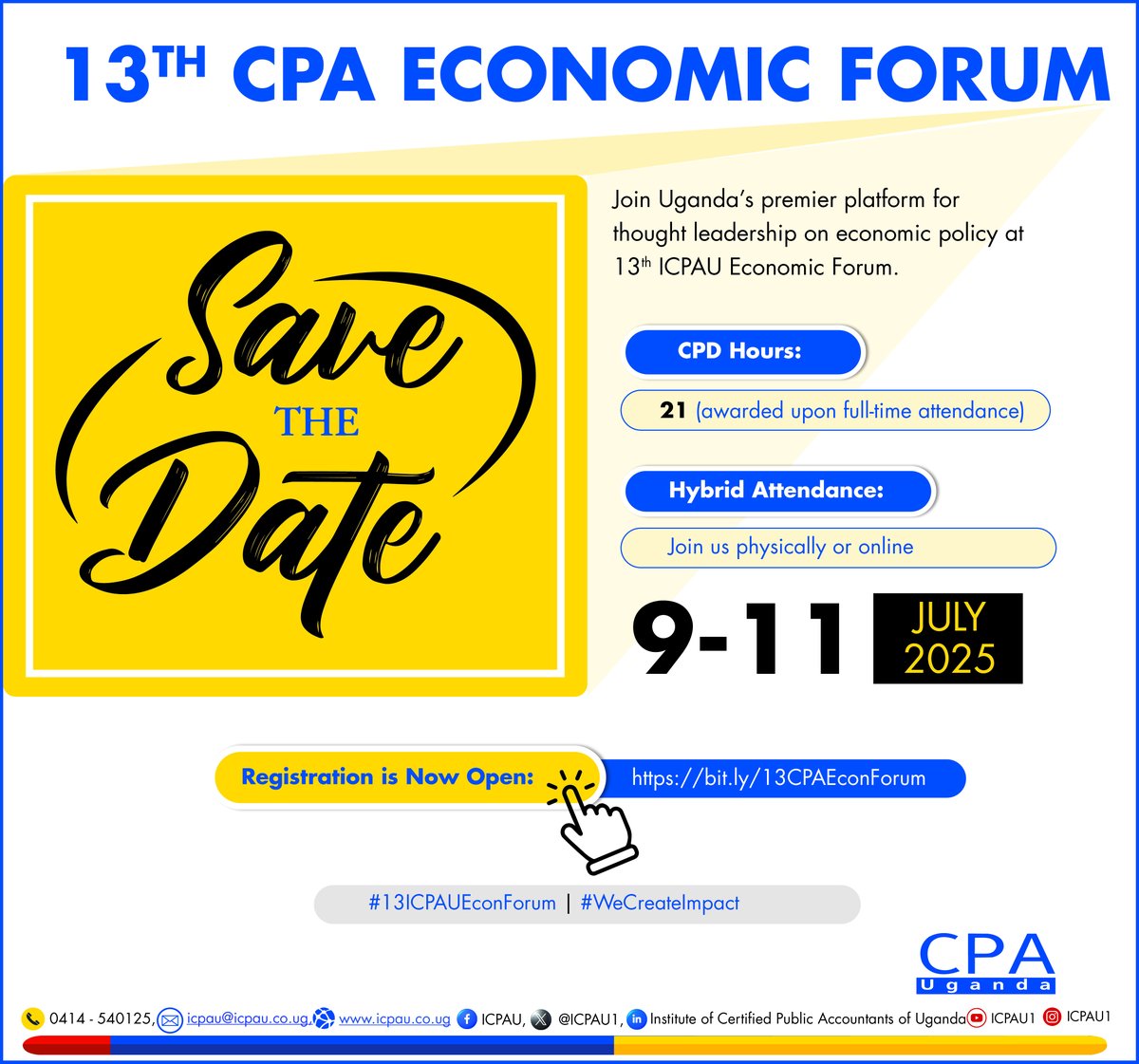 📣 Registration is open for the 13th CPA Economic Forum.

Happening 9–11 July at Imperial Resort Beach Hotel and online.
Spaces are limited, register now: pulse.ly/q3r3du0kbi

#13ICPAUEconForum
#WeCreateImpact