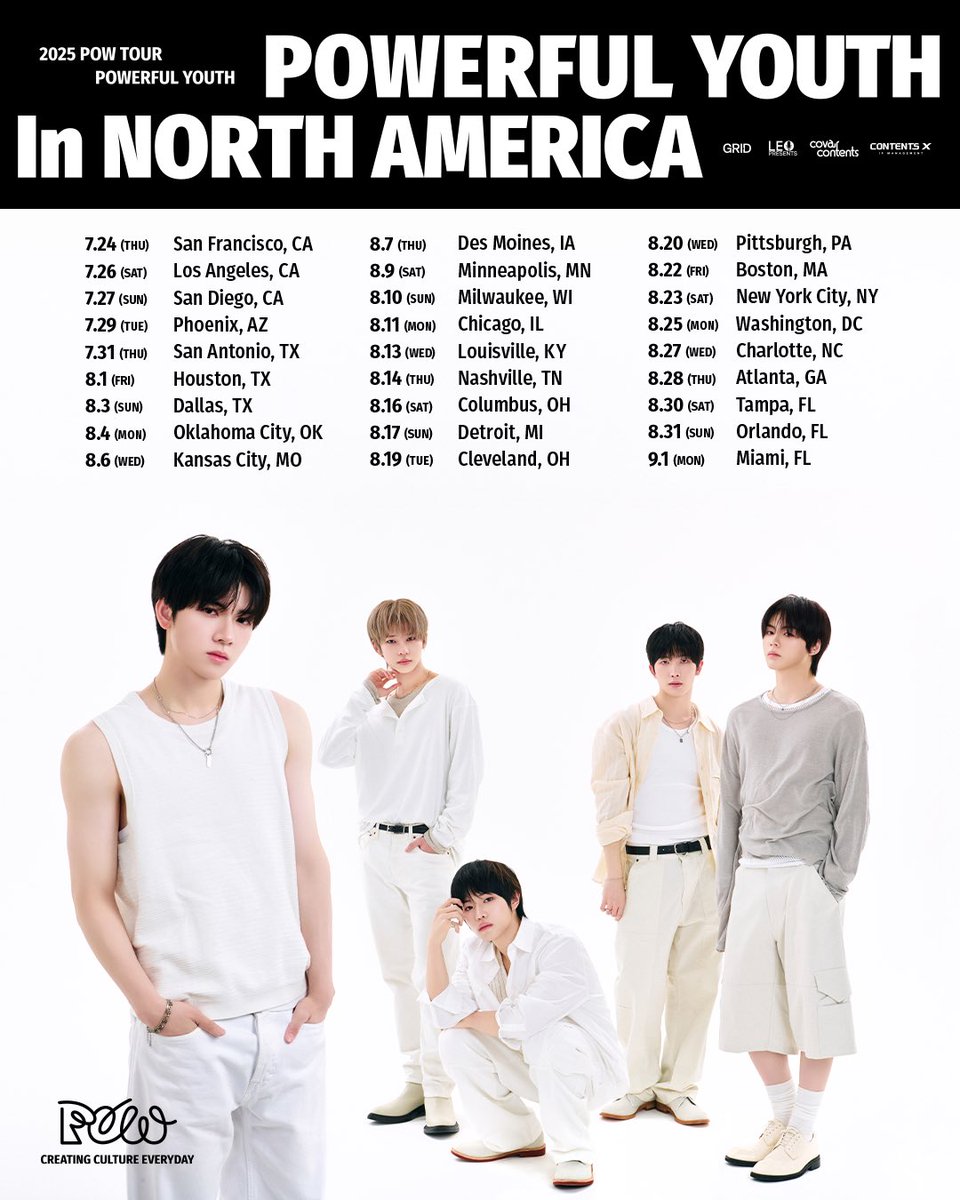 LeoPresents's tweet photo. 💥 JUST ANNOUNCED! 💥
➔ @POW_grid 
➔ 2025 POW TOUR: POWERFUL YOUTH
➔ in North America
⚡️ 𝐆𝐞𝐧𝐞𝐫𝐚𝐥 𝐒𝐚𝐥𝐞: May 30 (Fri) 10am CST onwards via https://t.co/d8uEZqIVK3
#POW #파우 #POWTOUR #POWERFULYOUTHTOUR #GRID #그리드 https://t.co/a3NdNKZmML