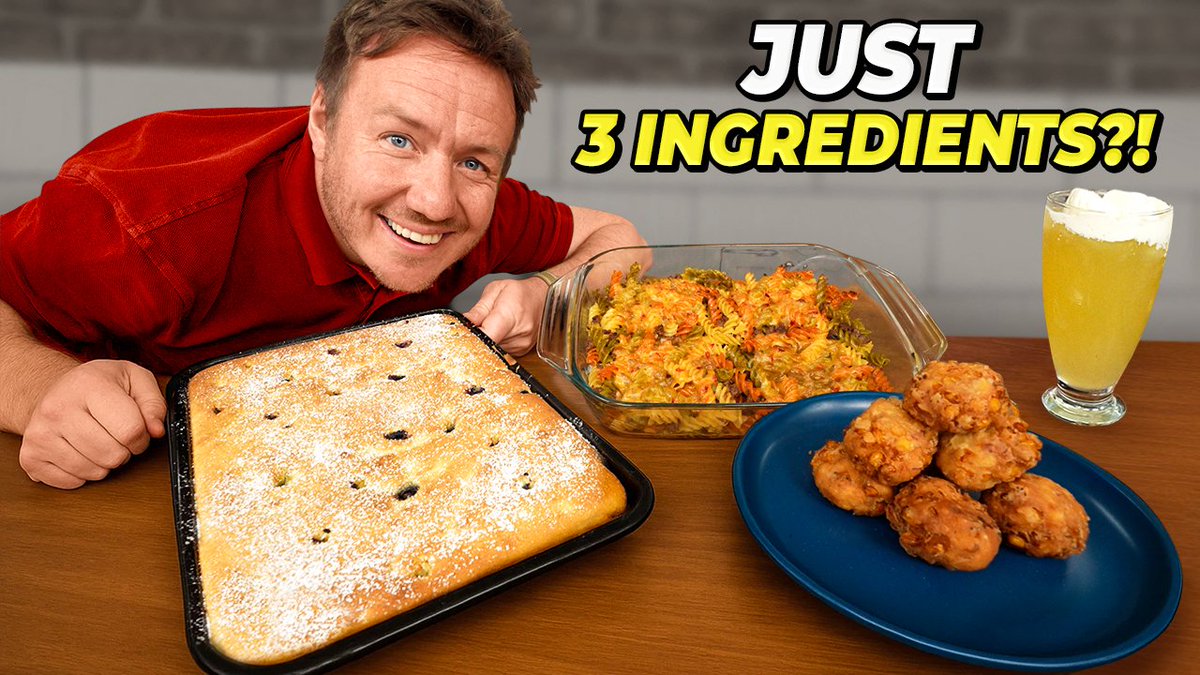 New Video: 3 Course Meal &amp; Drink with Only 3 Ingredients – Ft Cheeseburger Pasta barrylewis.net/recipe/3_ingre…