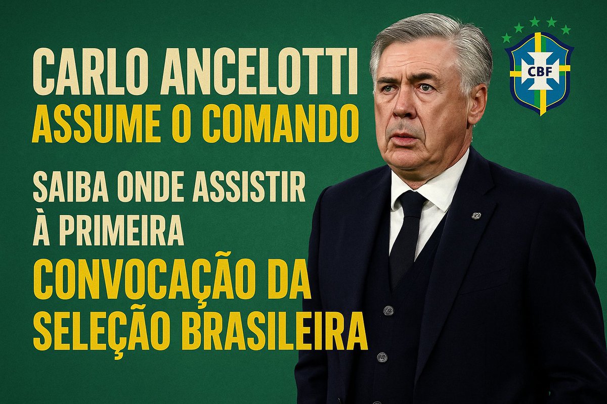 CSOUZA0908's tweet photo. Carlo Ancelotti assume o comando: saiba onde assistir à primeira convocação da Seleção Brasileira
https://t.co/uzqAtmdBXD 

#FutebolBrasileiro
#SeleçãoBrasileira
#SporTV
#Eliminatórias2026
#Convocação
#CBFTV
#BrasilNaCopa
#CarloAncelotti
#AncelottiNoBrasil
#NovoTécnico https://t.co/DWJthCqmRr