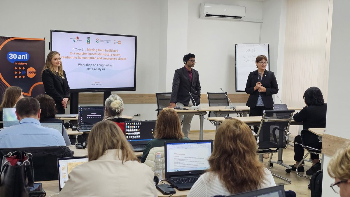 UNFPAMoldova's tweet photo. Better data for better policies! Delighted to welcome today Dr. @SrinivasGoli1, renowned Indian demographer, to #Moldova 🇲🇩for the start of a one-week workshop on longitudinal data analysis—strengthening capacity for evidence-based policymaking. 🤝Powered by @IndiaUNNewYork! https://t.co/B7e8dlj0LM