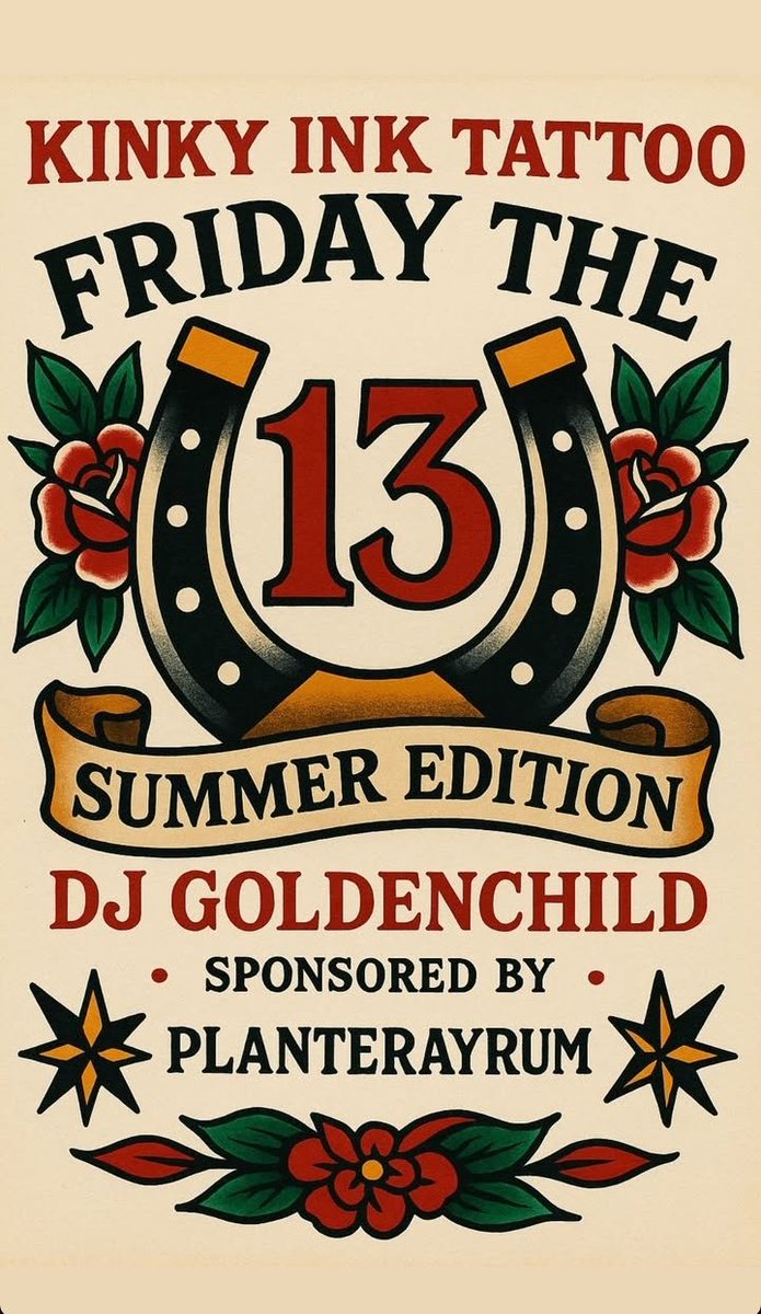 Friday 13th June We’re breaking all the rules!
Shops? Done it. Train stations? Smashed it.
Now it’s time for a tattoo parlour!
Catch me at Kinky Ink’s Friday the 13th Day Party.
Free Planteray Rum, big beats, big energy. Get there early  it’s gonna be madness! @kinkyinktattoo
