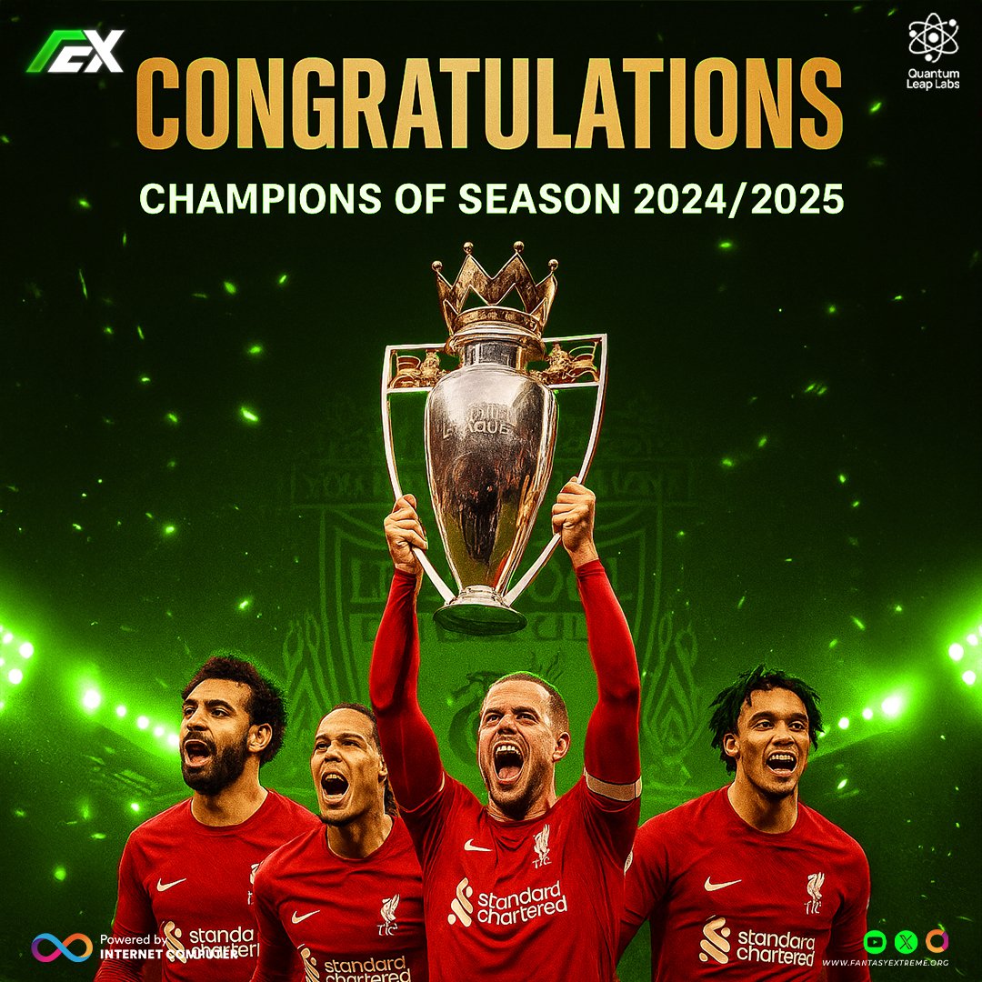 Fantasy Extreme Congratulates the Champions of Season 2024/2025!
Where strategy, passion, and fantasy collided—one team rose above the rest. 🏆🔥

⚽🔥 Ready to dominate with your fantasy squad next season?

#FantasyExtreme #FEXChampions #Season2025 #FantasyFootball #VictoryLap