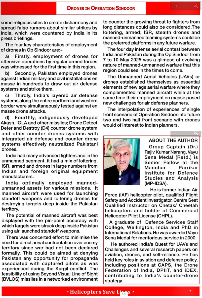 aarkayn's tweet image. My article ‘Drones in Operation Sindoor’ Published in Rotor India Magazine on 15 May 2025

idsa.in/mpidsanews/rk-…