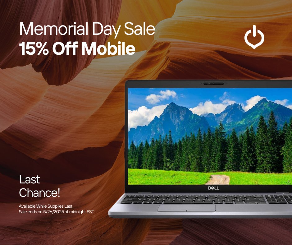 ⏳ Last chance! 15% OFF all refurbished tech ends Sun 5/26! Don't miss out on great deals + free shipping ($35+), warranty &amp; returns! Shop now: hubs.ly/Q03m0ndT0
#MemorialDaySale #RefurbishedTech #TechDeals #UpgradeYourTech #SageSustainableElectronics