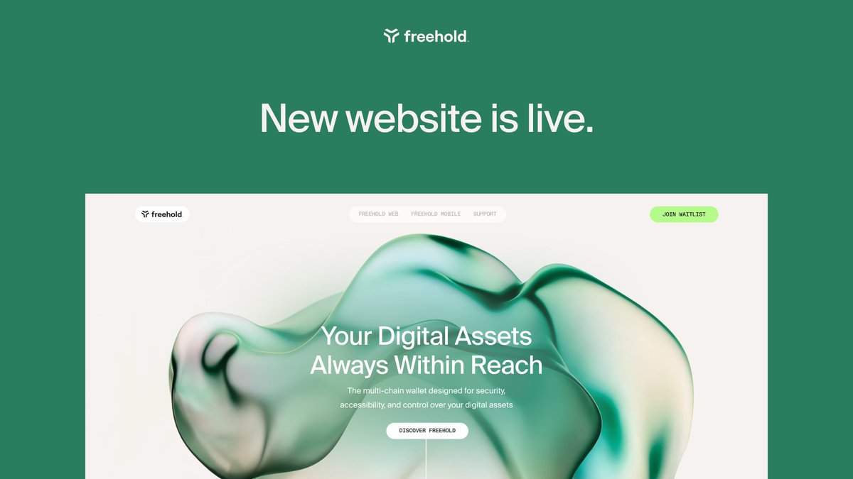 Fresh look, same mission.
Freehold’s new site is live — redesigned to spotlight what we're building:
📱 Freehold Mobile: secure, instant access to ownership
💻 Freehold Web: asset issuance, trading &amp; full platform control
Explore: freehold.finance