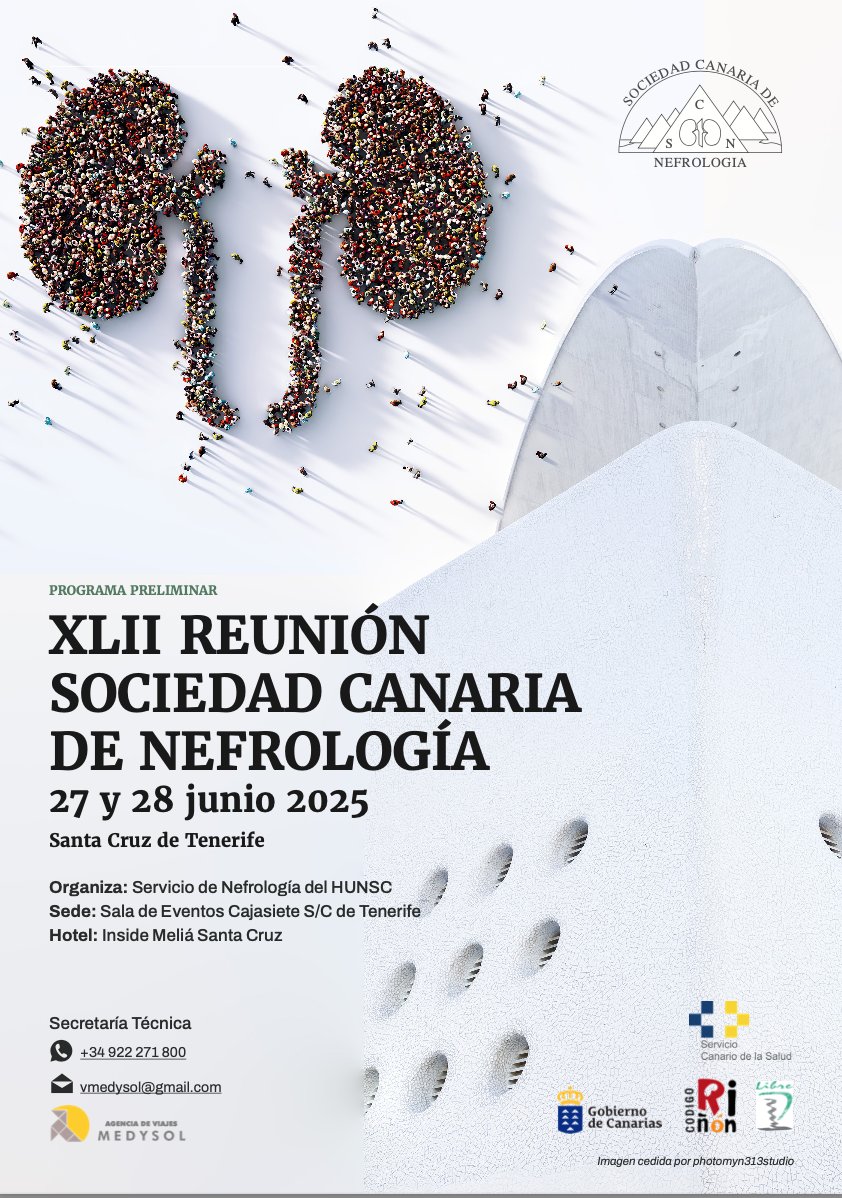 Les invitamos a asistir a la XLII Reunión de la SOCANNE, que tendrá lugar los días 27 y 28 de junio en S/C de Tenerife, organizada por el Servicio de Nefrología del Hospital Universitario Nuestra Señora de Candelaria. 
📝Recuerden inscribirse para asistir
forms.gle/jA5nFM64xg5mNo…