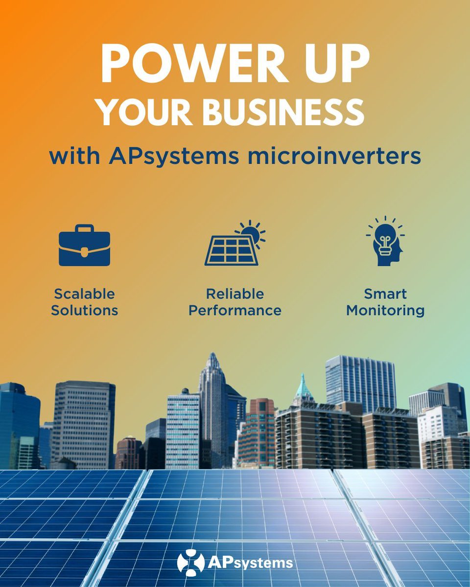 APsystemsSolar's tweet image. Solar that works as hard as you do. ☀️ 

APsystems microinverters deliver scalable solutions, reliable performance, and smart monitoring to help you power up your business.

Ready to build smarter?

buff.ly/XE68AQl 

#CommercialSolar #Microinverters #SolarPower #APsystems