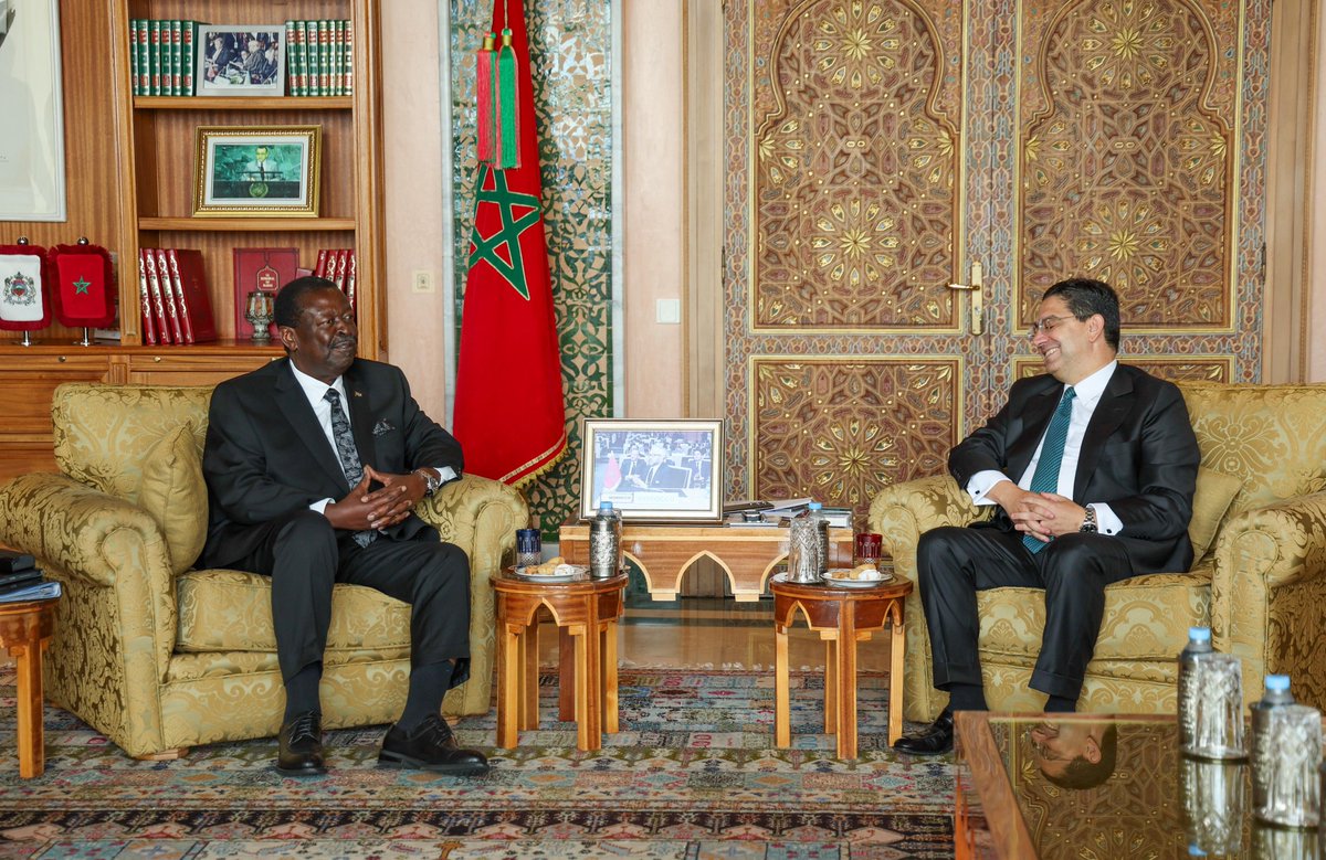 MusaliaMudavadi's tweet photo. Held productive bilateral talks with H.E. Nasser Bourita, Morocco’s Minister of Foreign Affairs, where I championed greater Moroccan imports of Kenyan tea, coffee, and fresh produce to help balance our trade.

I also advocated for an increase in scholarships for Kenyan students in Morocco, currently capped at 20, and proposed the recruitment of Kenyan teachers to support the growing demand for English language instruction in the Kingdom.

During the visit, Kenya and Morocco signed five key MoUs covering Housing and Development, Trade, Youth Affairs, Foreign Service training, and institutional collaboration between the Kenya School of Government and Morocco’s National Higher School of Administration.

We now look forward to translating these agreements into action for the shared prosperity of both nations.