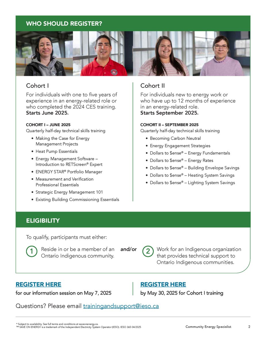 Free Virtual Training!
Join the Community Energy Specialist Cohort I &amp; II — open to Indigenous Ontarians &amp; orgs.
Register by May 30: loom.ly/qEoaa1Q
#FreeTraining #EnergyEfficiency