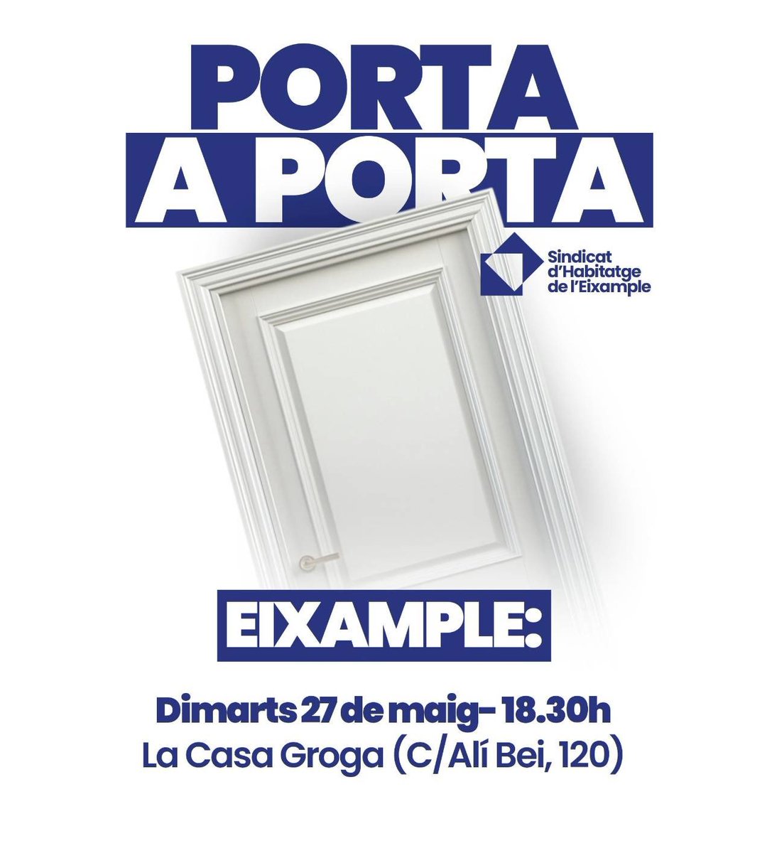 🔵 PORTA A PORTA 27/05
Demà farem un porta a porta al barri del Fort Pienc, per donar-nos a conèixer en diferents blocs, remarcant la importància de l'organització col·lectiva i la necessitat de construir sindicats de classe forts. 
Ens veiem a les 18:30 a la Casa Groga!