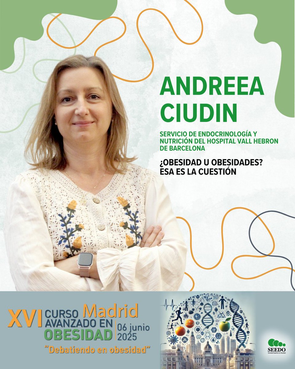 Seedo (@sociedadseedo) on Twitter photo 📗XVI Curso Avanzo en #Obesidad
La Dra. Andreea Ciudin <a href="/AndreeaCiudin1/">Andreea Ciudin</a>, endocrinóloga en <a href="/vallhebron/">Vall d'Hebron</a> y tesorera de SEEDO nos hablará de #obesidades ✅, un nuevo concepto que nos permite avanzar hacia el fenotipado de la #obesidad (❌no todos los pacientes con obesidad son 📗XVI Curso Avanzo en #Obesidad
La Dra. Andreea Ciudin <a href="/AndreeaCiudin1/">Andreea Ciudin</a>, endocrinóloga en <a href="/vallhebron/">Vall d'Hebron</a> y tesorera de SEEDO nos hablará de #obesidades ✅, un nuevo concepto que nos permite avanzar hacia el fenotipado de la #obesidad (❌no todos los pacientes con obesidad son