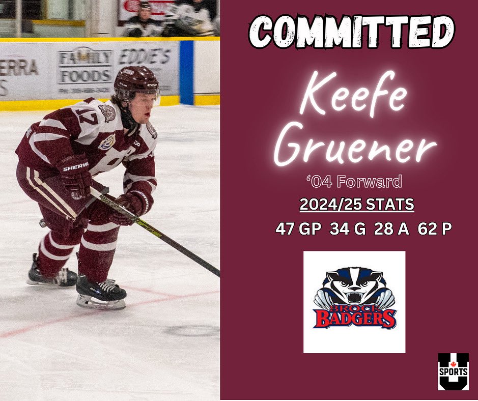 The Flin Flon Bombers are pleased to announce that graduating forward Keefe Gruener has committed to Brock University (U-Sports).

Gruener was acquired at the 2024 CJHL Trade Deadline from the AJHL’s Fort McMurray Oil Barons and had an immediate impact which saw the Bombers reach