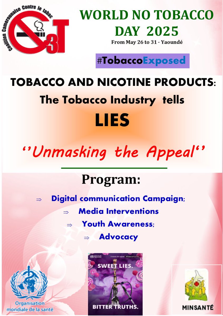 chekumo's tweet photo. Tous Ensemble pour dénoncer les tactiques de séduction de l'industrie du tabac pour faire tomber les jeunes dans le piège de la consommation des produits du tabac et de la nicotine au Cameroun #TobaccoExposed https://t.co/CmtT6pWtcV