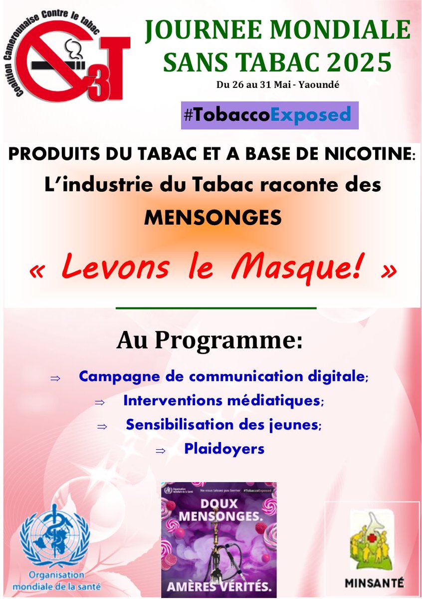 chekumo's tweet photo. Tous Ensemble pour dénoncer les tactiques de séduction de l'industrie du tabac pour faire tomber les jeunes dans le piège de la consommation des produits du tabac et de la nicotine au Cameroun #TobaccoExposed https://t.co/CmtT6pWtcV