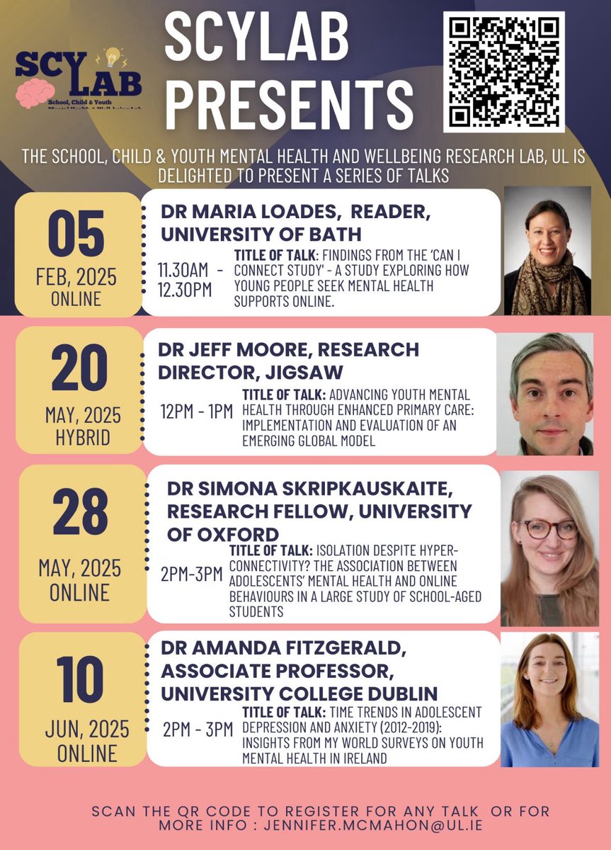 SCY-Lab (@scylabie) on Twitter photo SCYLab Presents
🗓️ Wednesday, May 28
🕑 2:00–3:00 PM Onli
🎙️ Dr. Simona Skripkauskaite (University of Oxford)
“Isolation despite hyper-connectivity
💬 Exploring the association between adolescent mental health and online behaviours”**
📍Register: eventbrite.com/e/135493555170… SCYLab Presents
🗓️ Wednesday, May 28
🕑 2:00–3:00 PM Onli
🎙️ Dr. Simona Skripkauskaite (University of Oxford)
“Isolation despite hyper-connectivity
💬 Exploring the association between adolescent mental health and online behaviours”**
📍Register: eventbrite.com/e/135493555170…