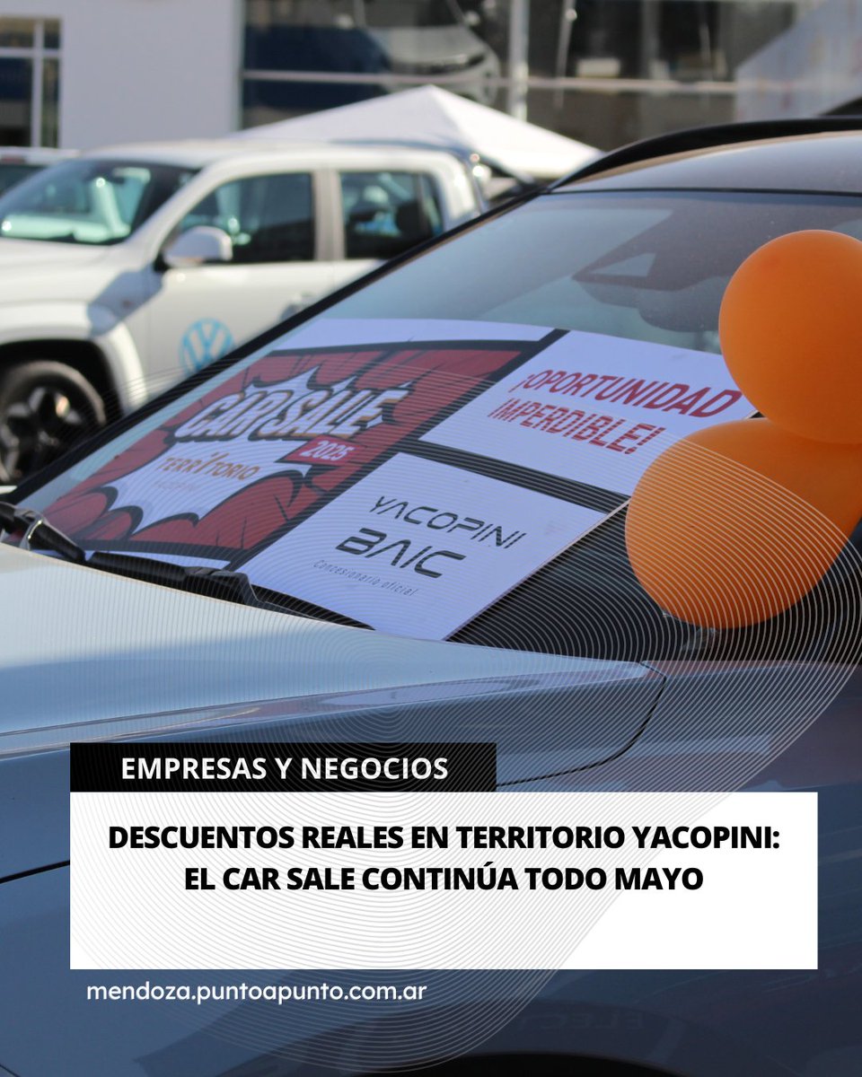 Debido al éxito de la semana de Car sale, Territorio Yacopini decidió extender hasta el 31 de mayo la posibilidad de adquirir un vehículo a precios inigualables.

mendoza.puntoapunto.com.ar/descuentos-rea…