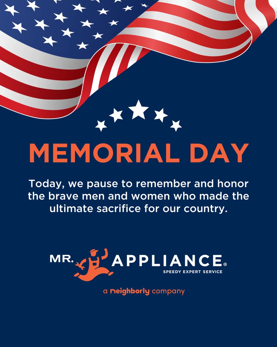We remember and honor the brave men and women who gave their lives in service to our country. From all of us at Mr. Appliance®, thank you for your sacrifice. We’re grateful today and every day. 🇺🇸

#MrAppliance #Neighborly #MemorialDay #HonorAndRemember #Gratitude